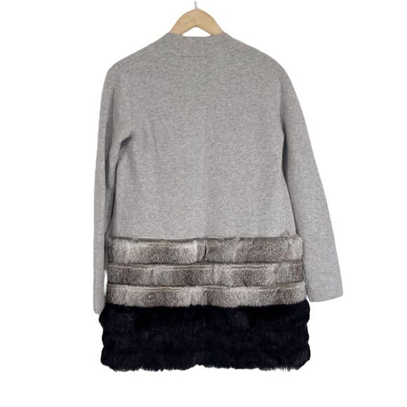 The Cashmere Project Rabbit Fur Trim Open Front Cardigan Sweater Grey XS - Picture 7 of 9